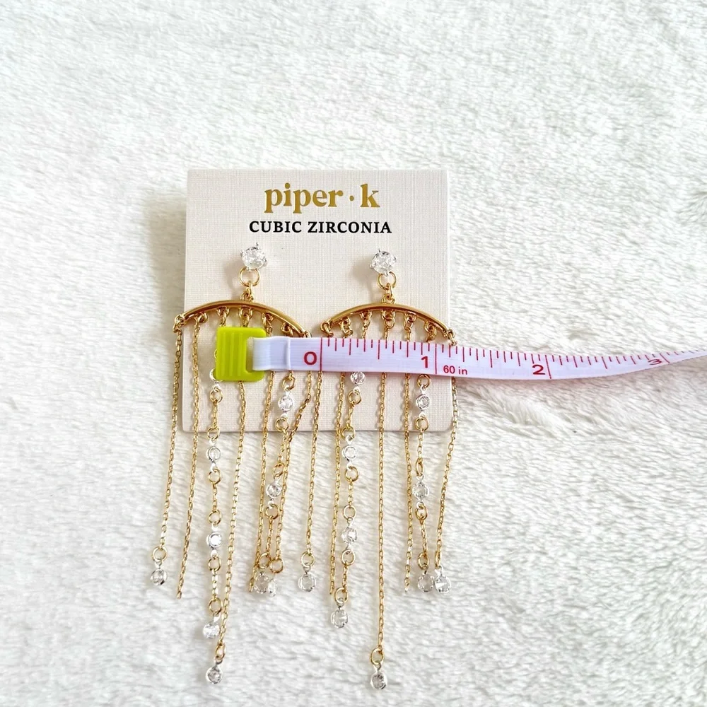 Piper K Dainty Gold Linear Chandelier Dangle Earrings w/ Cubic Zirconia